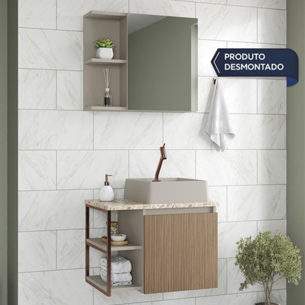 Kit Armário Tisza 600 Suspenso Fendi Madeiral Amarelo Biscuit Gaam