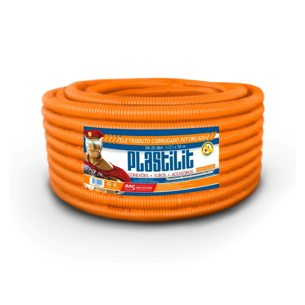 Mangueira Corrugada Laranja Plastilit 20mm 50m