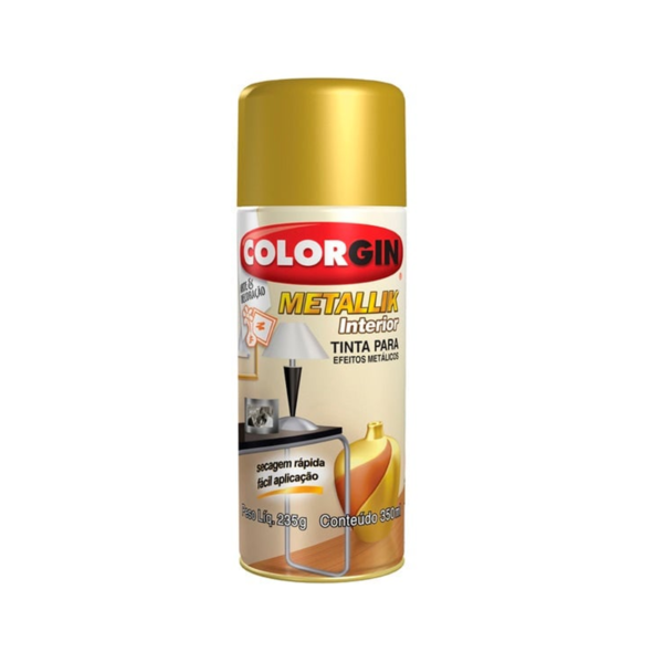 Tinta Spray Colorgin Metallik 350ml Ouro