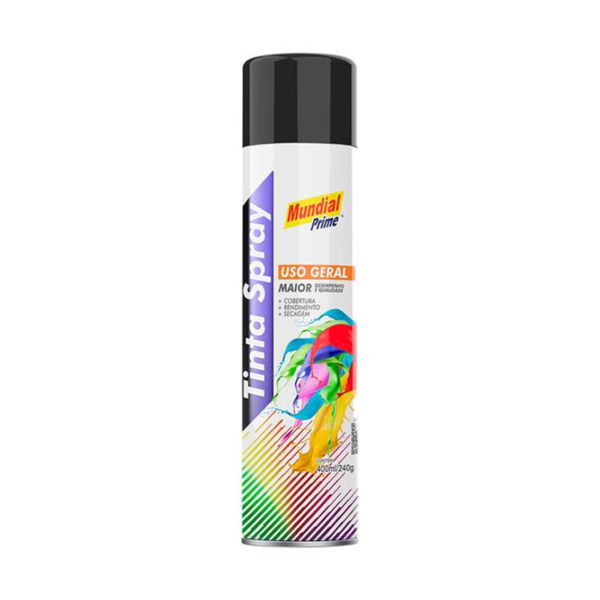 Tinta Spray Preto Brilhante 400ml Mundial Prime