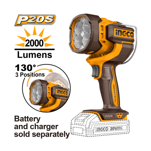 LANTERNA DE TRABALHO 2000 LUMENS À BATERIA ÍON-LÍTIO 20V INGCO (NÃO ACOMPANHA BATERIA) REF.: CWLI2088