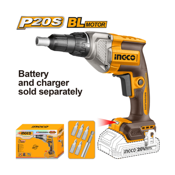 "	PARAFUSADEIRA BRUSHLESS PARA DRY WALL 1/4"" À BATERIA 20V INGCO (NAO ACOMPANHA BATERIA) CDSLI20428"