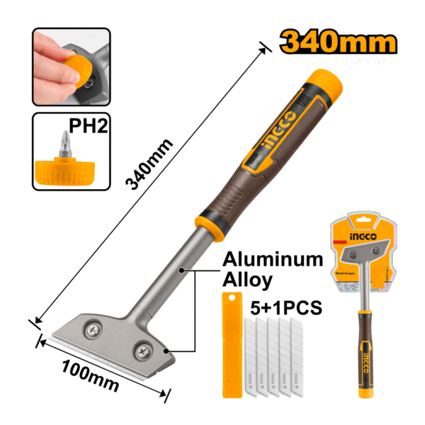 RASPADOR DE ALUMINIO 340MM C/6 LAMINAS CK75 INGCO HGS3088