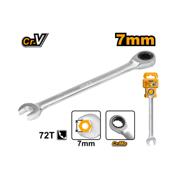 CHAVE COMBINADA COM CATRACA CR-V 07MM INGCO HCSPAR071"