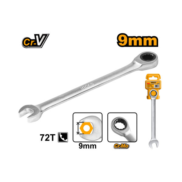 CHAVE COMBINADA COM CATRACA CR-V 09MM INGCO HCSPAR091"