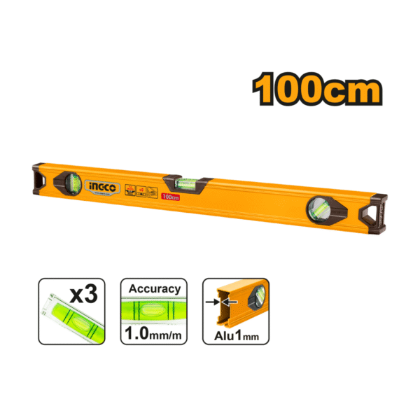 NÍVEL DE ALUMÍNIO 1MM ESPESSURA 100CM INGCO HSL18100"