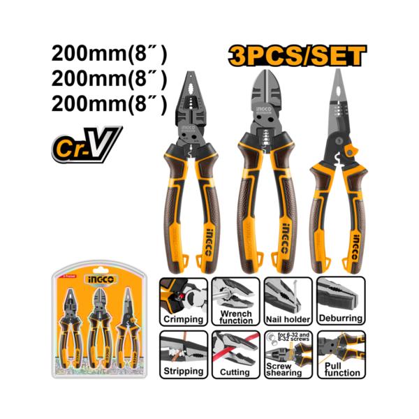 JOGO ALICATE MULTI FUNCAO 8" C/3PC INGCO HKMPS2831