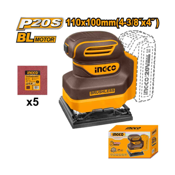 LIXADEIRA ORBITAL 110X100MM À BATERIA ÍON-LÍTIO 20V CSHSLI2024 INGCO (NÃO ACOMPANHA BATERIA) CSHSLI2024