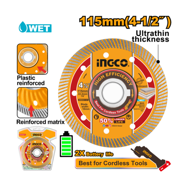 DISCO DIAMANT ULTRAFINO 115X22.2X0.9MM C/FLANGE INGCO DMD051151