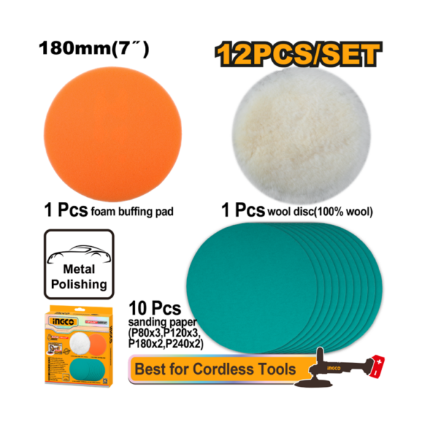 JOGO DE ACESSSORIOS PARA POLITRIZ 180MM C/12PC INGCO APG18012