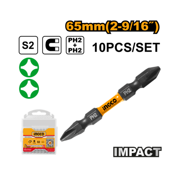JOGO DE BITS DE IMPACTO PH2+PH2 65MM C/10 PC INGCO SDBIM21PH233
