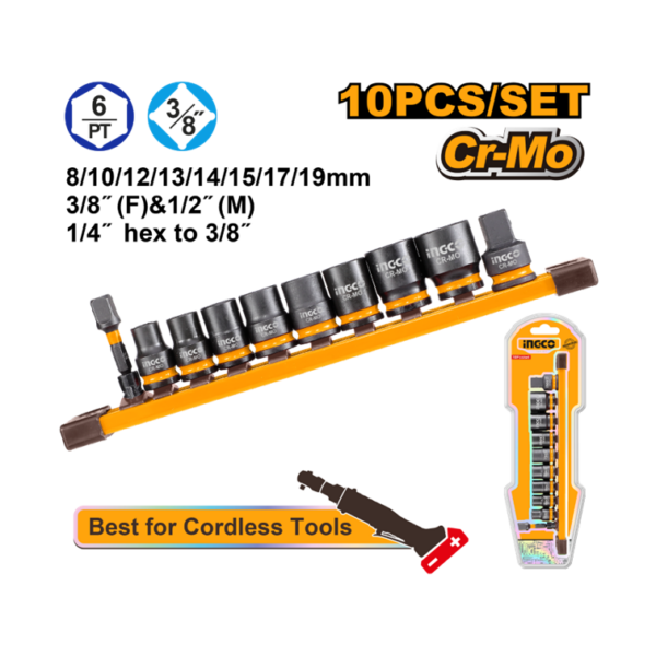 JOGO SOQUETE IMPACTO 3/8" C/10PC INGCO HKISSD38104