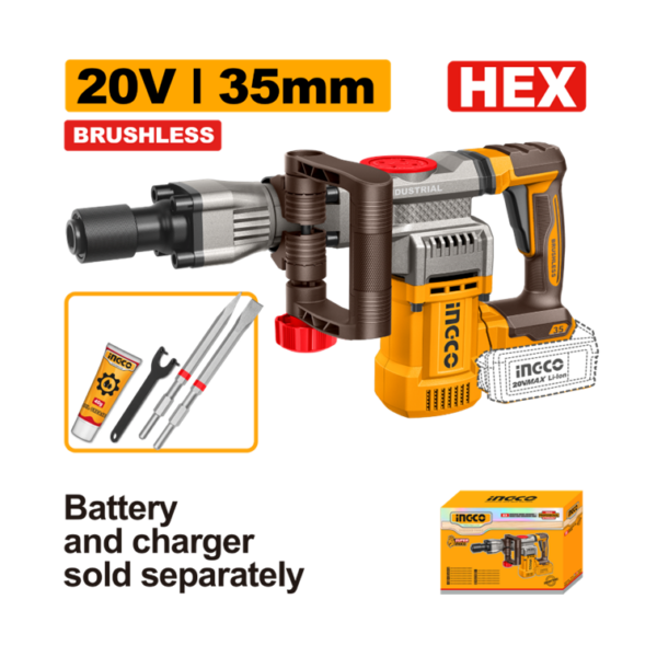 MARTELETE DEMOLIDOR 16J SDS HEX À BATERIA 20V INGCO (NAO ACOMPANHA BATERIA) CDBLI20358