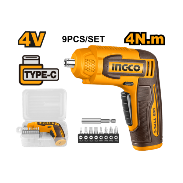 PARAFUSADEIRA 4V 1/4" 4N.m USB-C + 9 BITS INGCO CSDLI0458