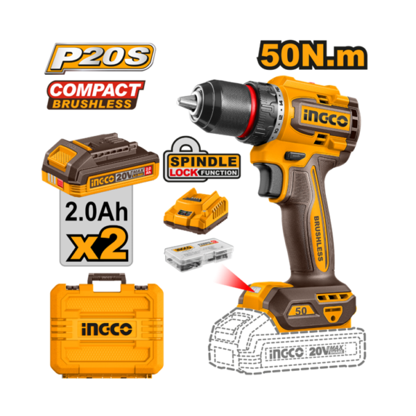 PARAFUSADEIRA E FURADEIRA 1/2” 50N.M À BATERIA ÍON-LÍTIO 20 VOLTS COM 2 BATERIAS 2.0AH CDLI205062-9