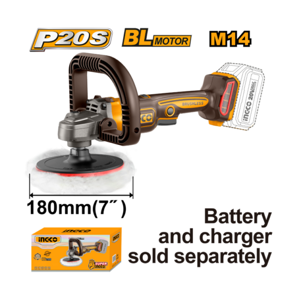 POLITRIZ ANGULAR BRUSHLESS INDUSTRIAL 180MM À BATERIA 20V INGCO (NAO ACOMPANHA BATERIA) APLI2018